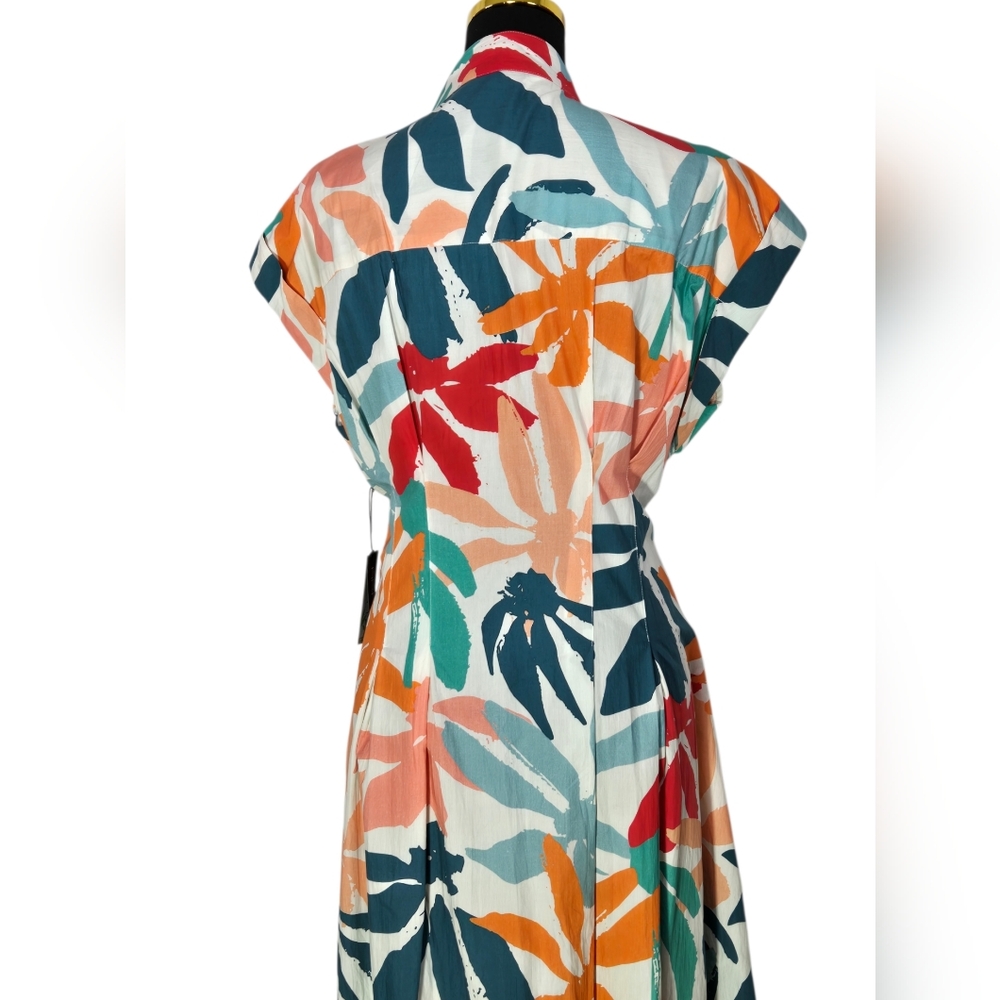 AP.NY Tropical Floral Midi Shirt Dress with Tie Waist - Multicolor - Picture 6 of 14